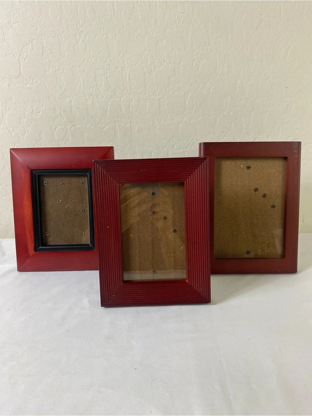 Classic Red Wood Picture Frame - Set of 3 Vintage Tabletop